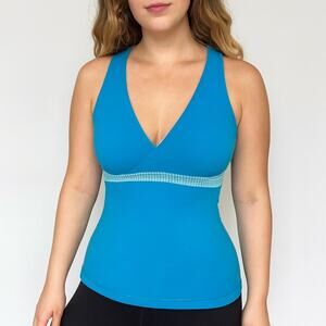 Lululemon Deep V Athletic Racerback Blue/White Gingham Tank Top - Size 4